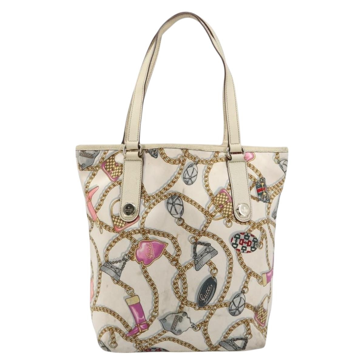 GUCCI Tote Bag Satin White Gold 153009 Auth 183366
