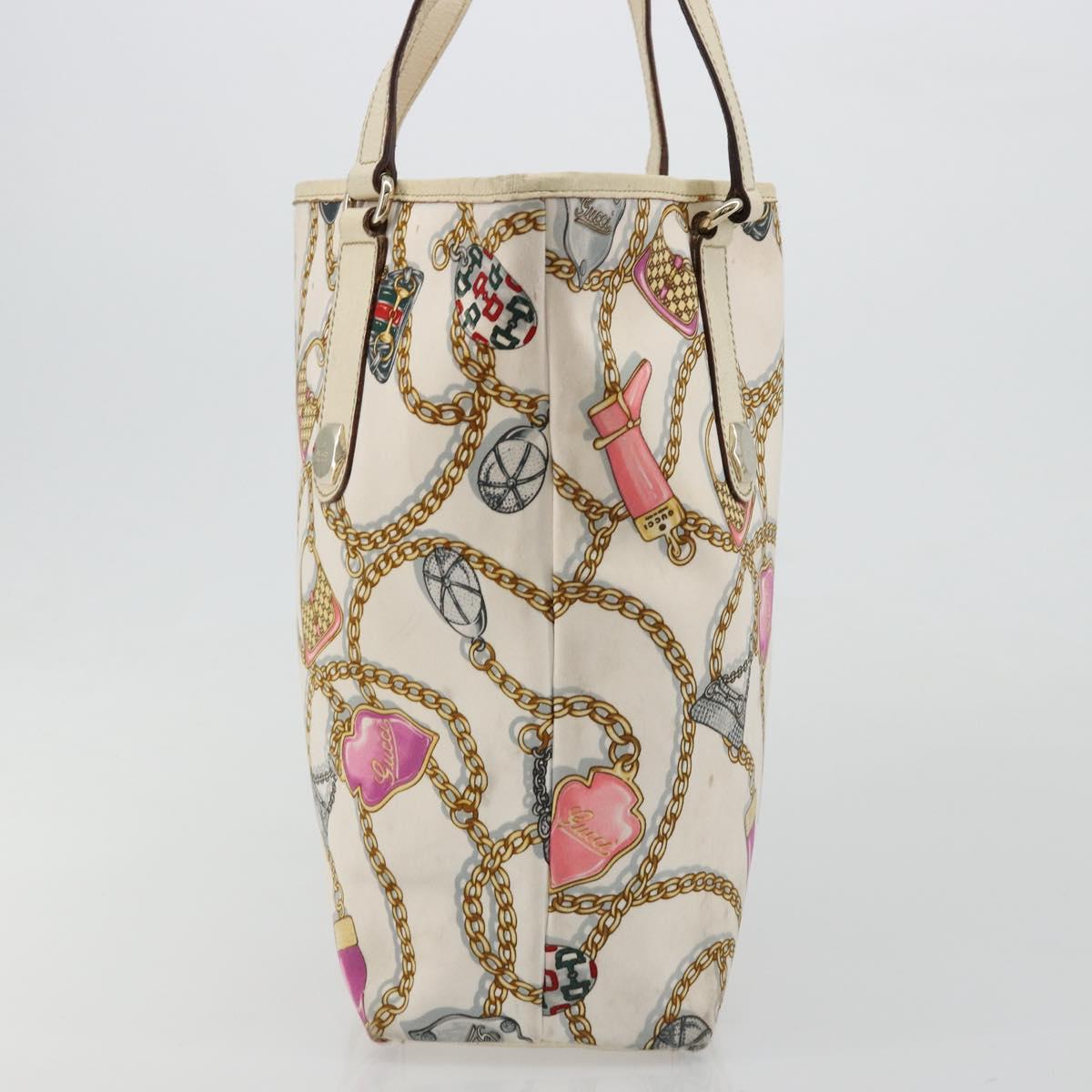 GUCCI Tote Bag Satin White Gold 153009 Auth 183366