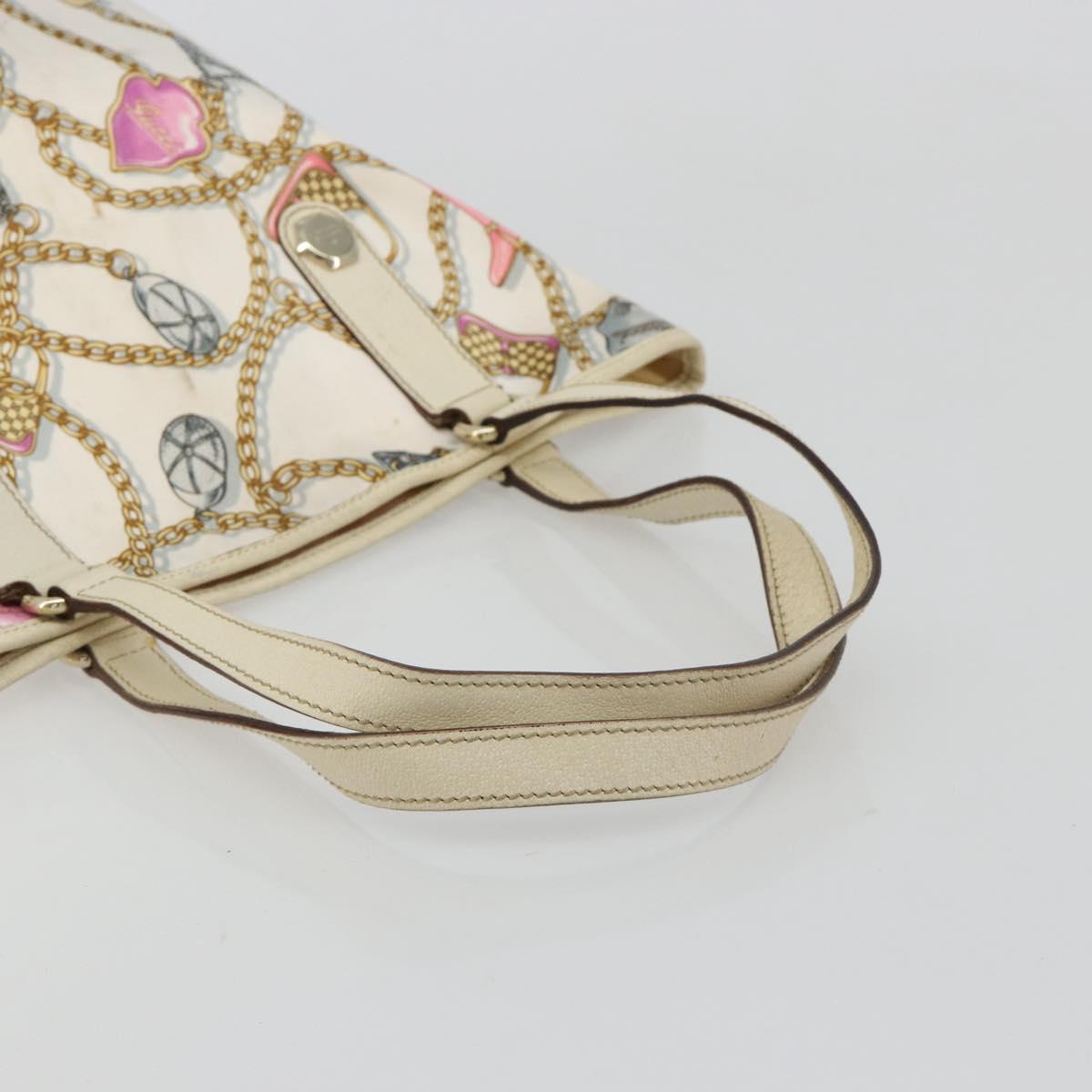 GUCCI Tote Bag Satin White Gold 153009 Auth 183366