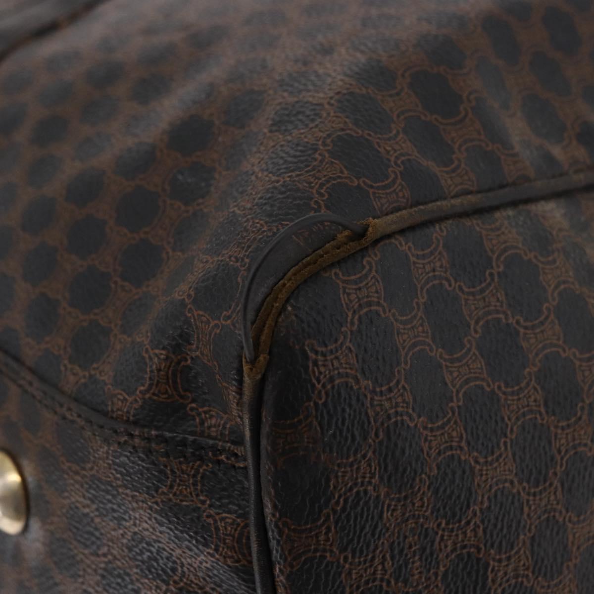 CELINE Macadam Canvas Boston Bag PVC Leather Black Gold Auth 183367