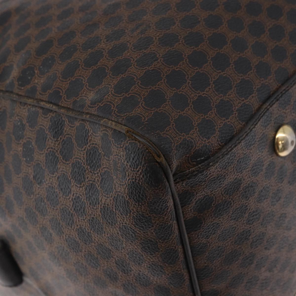 CELINE Macadam Canvas Boston Bag PVC Leather Black Gold Auth 183367