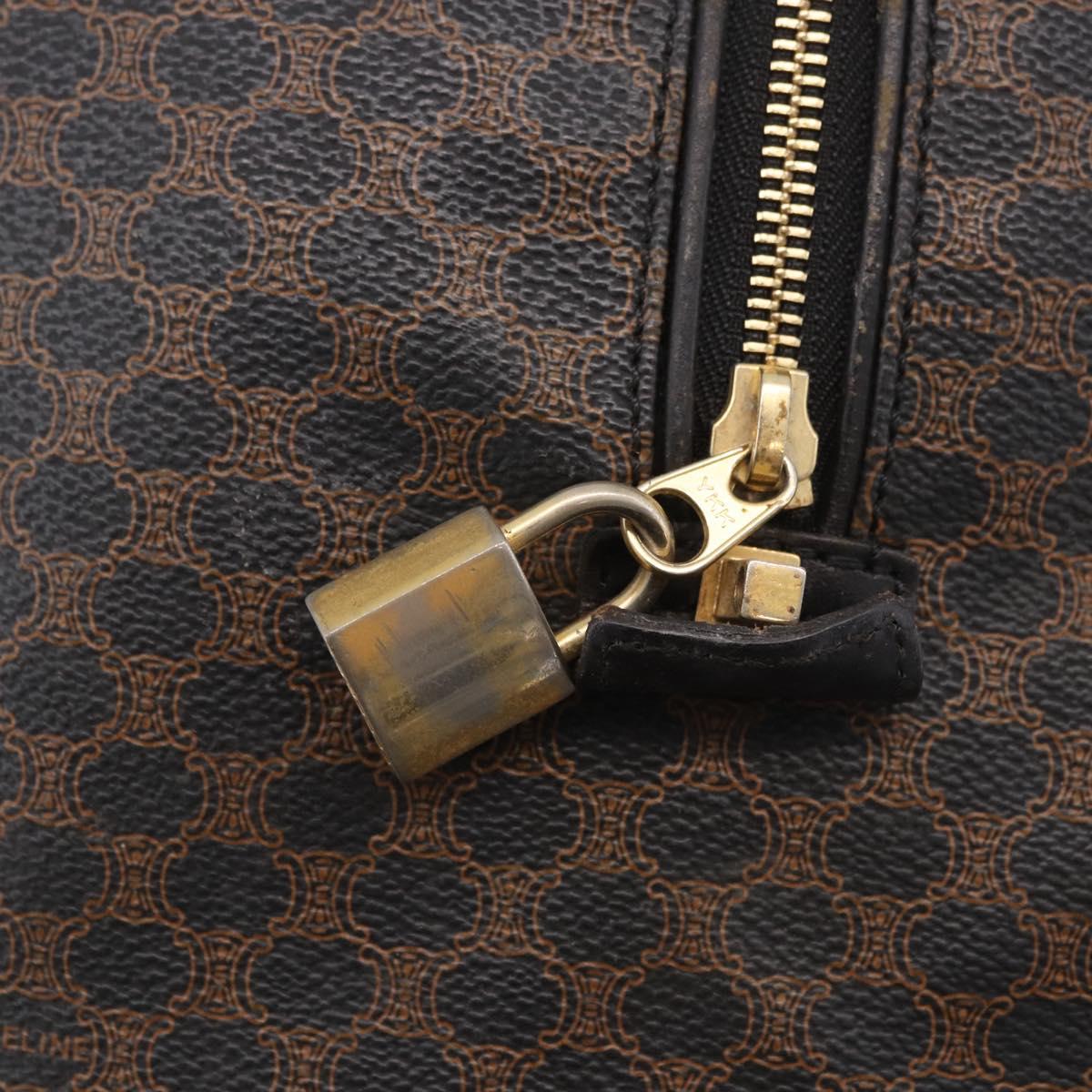 CELINE Macadam Canvas Boston Bag PVC Leather Black Gold Auth 183367