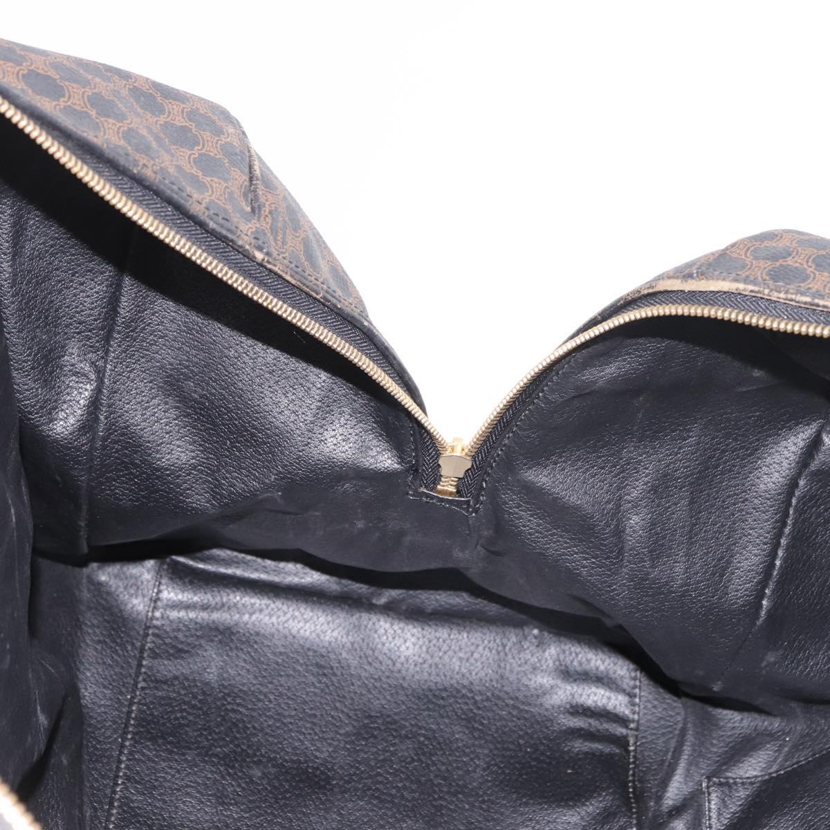 CELINE Macadam Canvas Boston Bag PVC Leather Black Gold Auth 183367