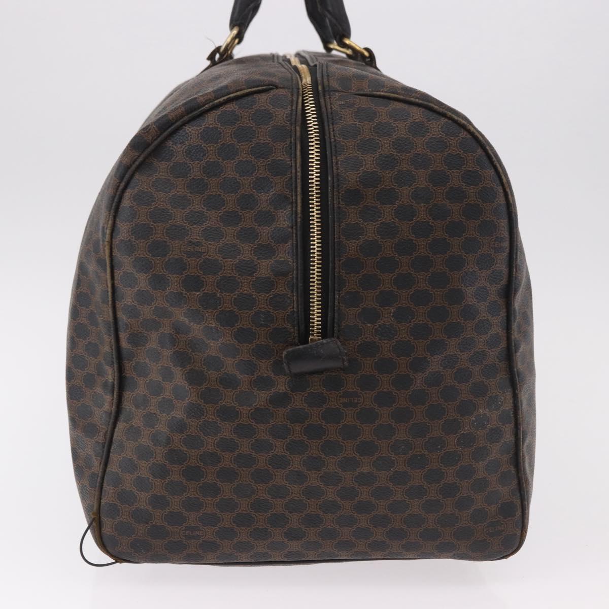 CELINE Macadam Canvas Boston Bag PVC Leather Black Gold Auth 183367