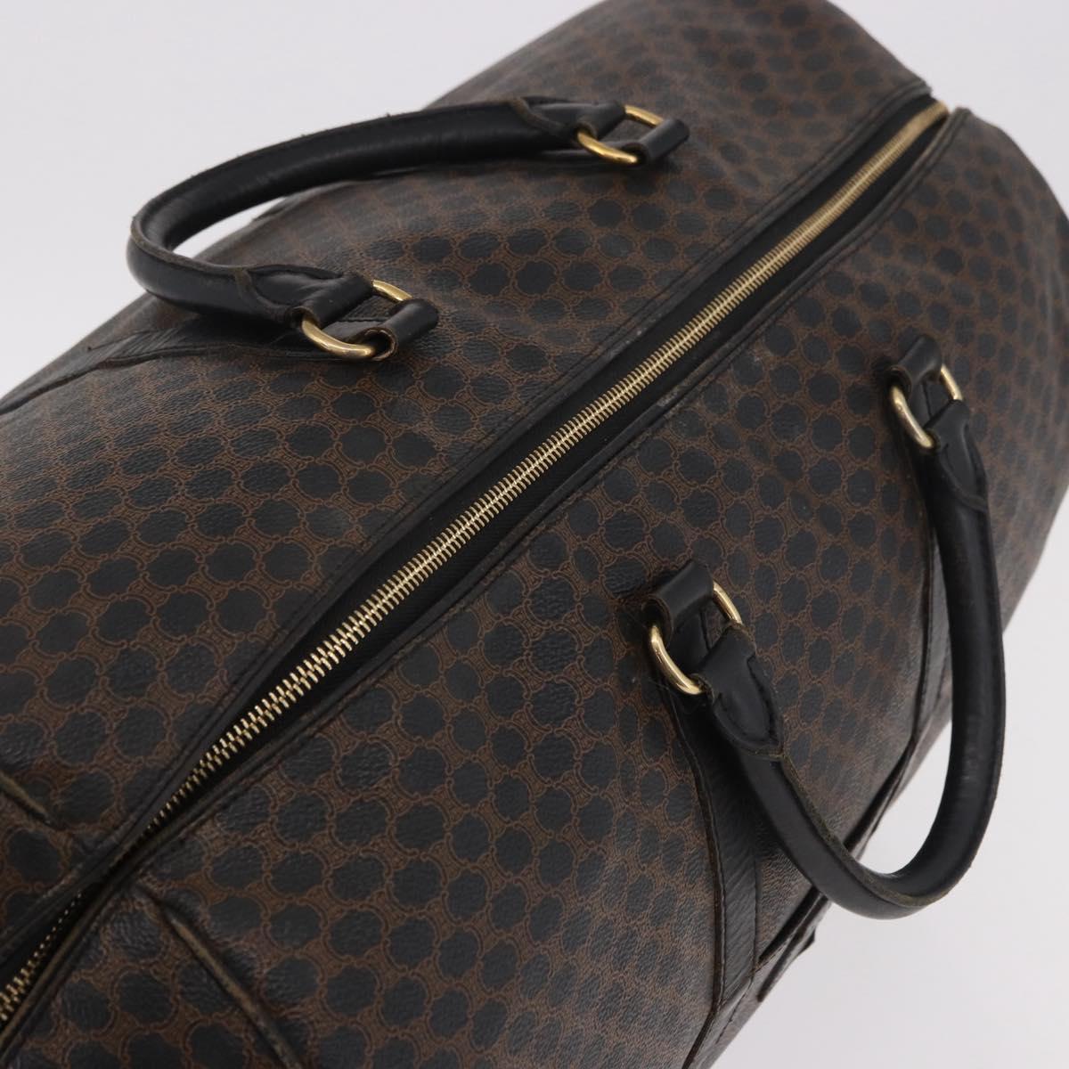 CELINE Macadam Canvas Boston Bag PVC Leather Black Gold Auth 183367