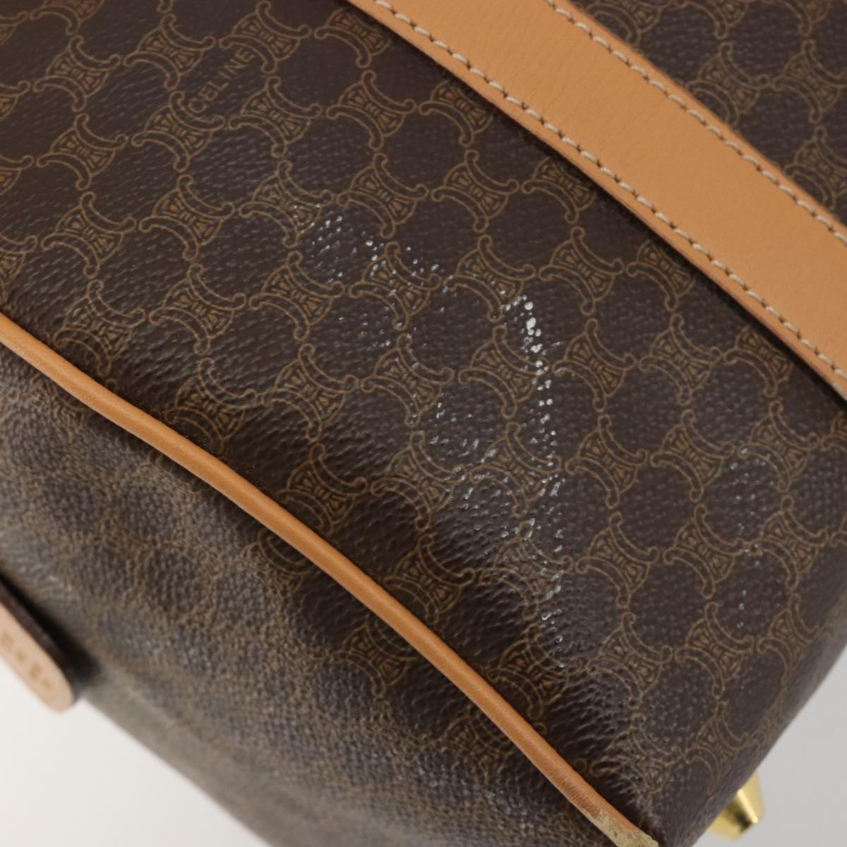 CELINE Macadam Canvas Hand Bag PVC Leather Brown Gold Auth 183369A