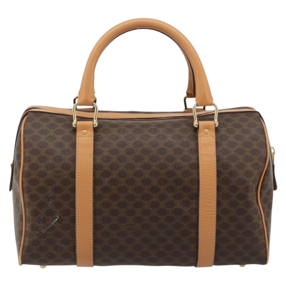 CELINE Macadam Canvas Hand Bag PVC Leather Brown Gold Auth 183369A