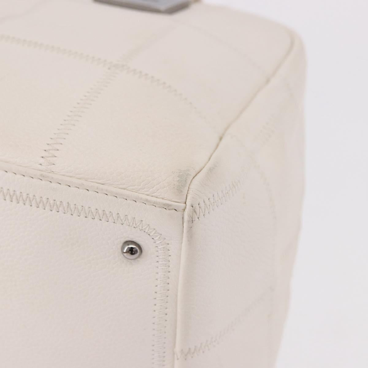 CHANEL Choco Bar Hand Bag Lamb Skin White Silver CC Auth 183371A