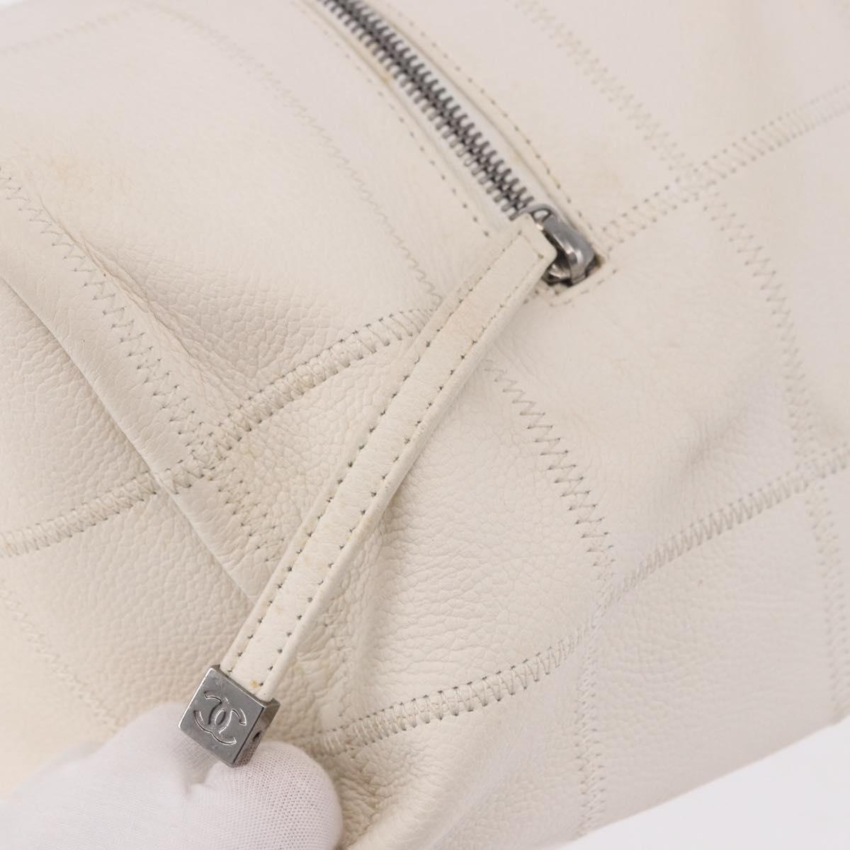 CHANEL Choco Bar Hand Bag Lamb Skin White Silver CC Auth 183371A
