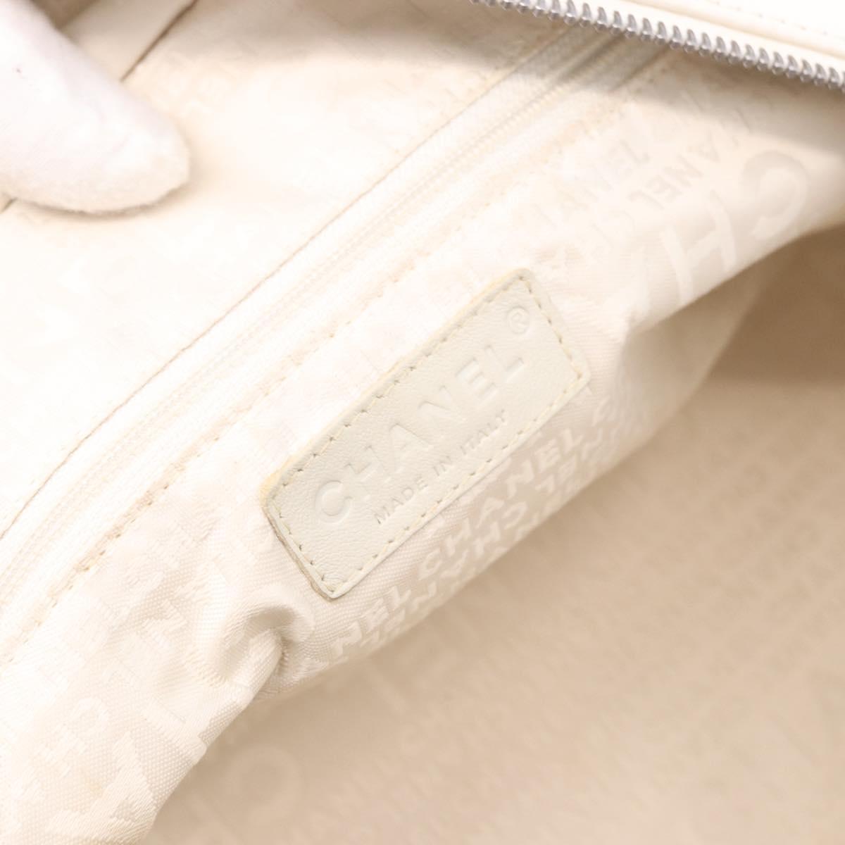 CHANEL Choco Bar Hand Bag Lamb Skin White Silver CC Auth 183371A