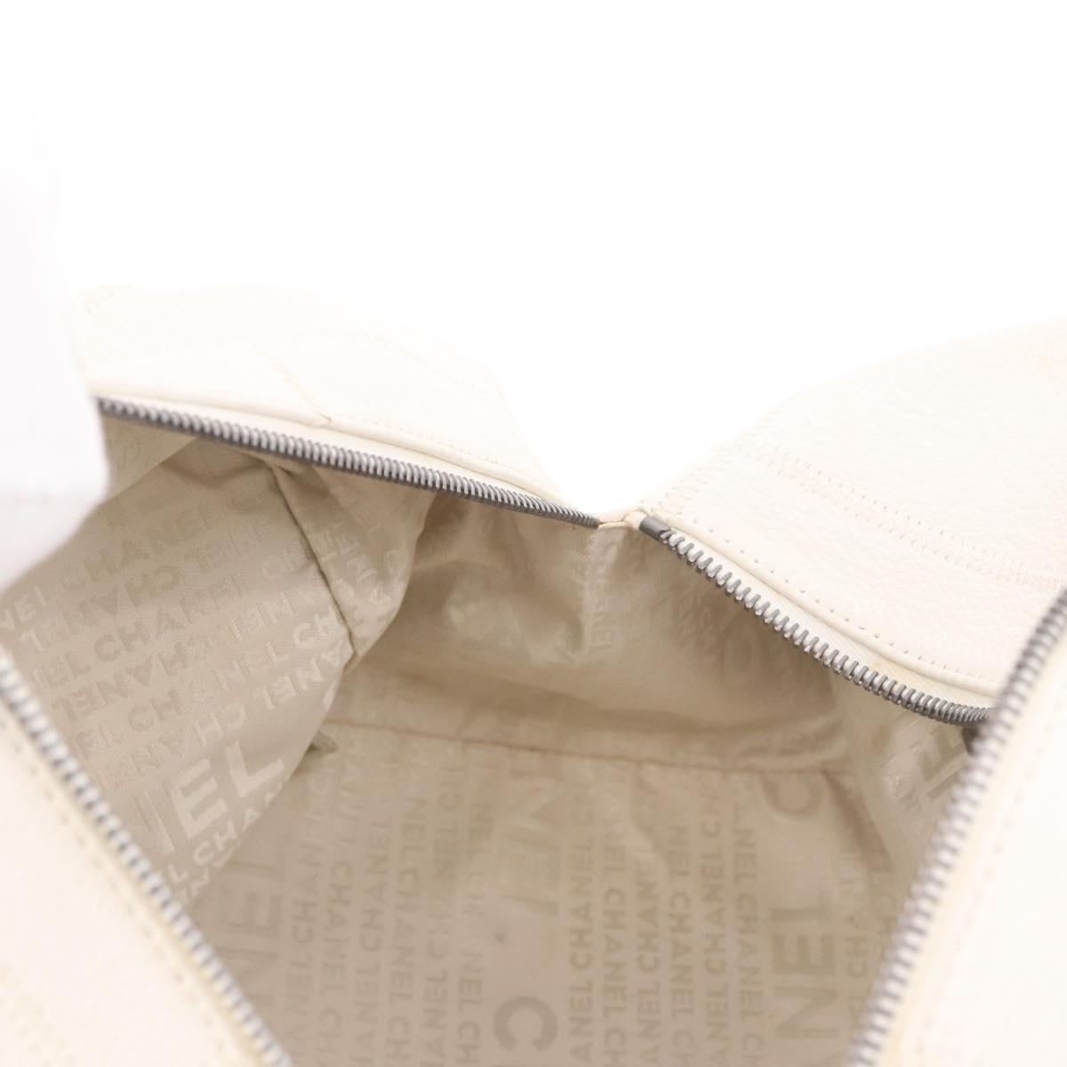 CHANEL Choco Bar Hand Bag Lamb Skin White Silver CC Auth 183371A