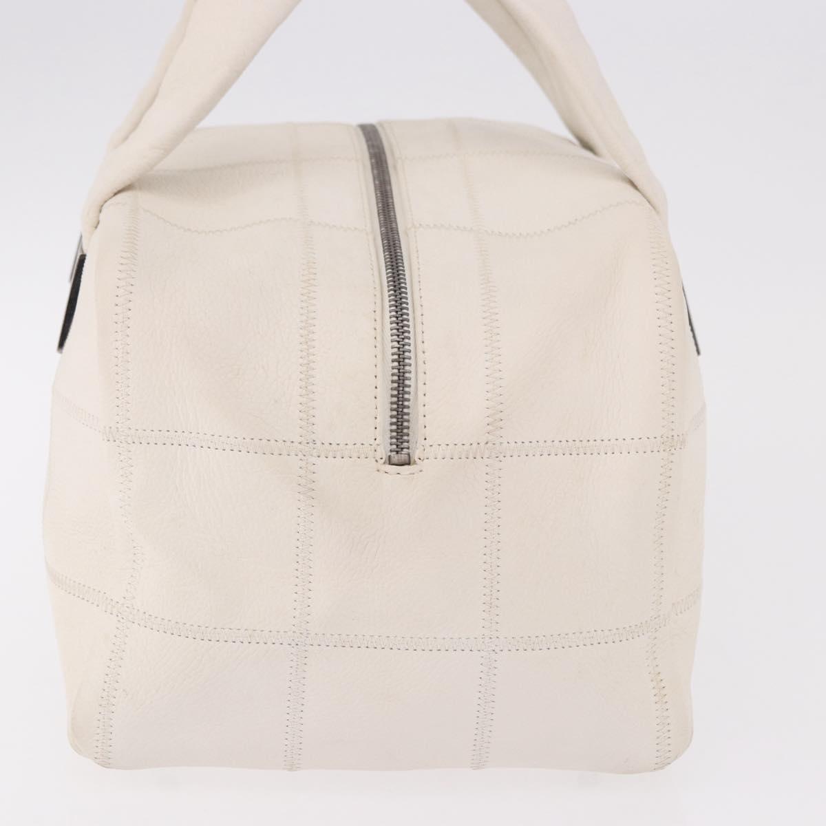CHANEL Choco Bar Hand Bag Lamb Skin White Silver CC Auth 183371A
