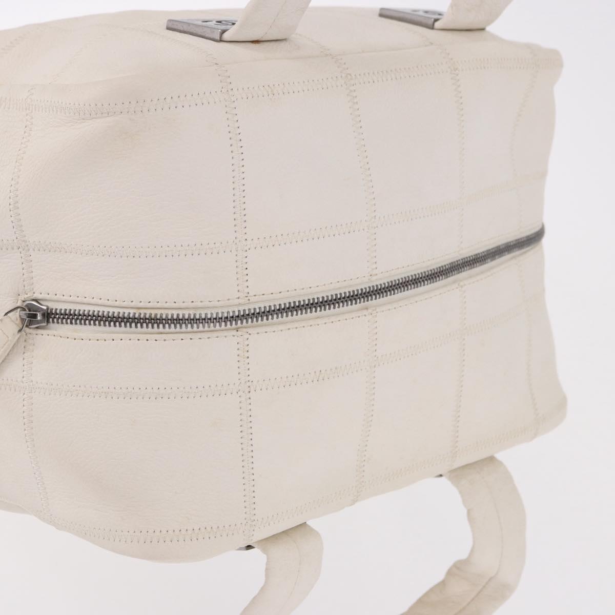 CHANEL Choco Bar Hand Bag Lamb Skin White Silver CC Auth 183371A