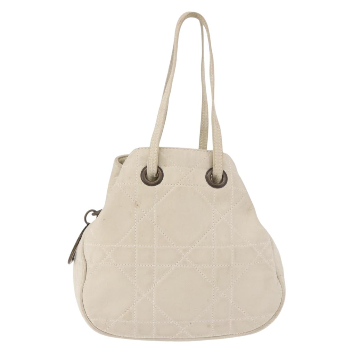 Christian Dior Purse Lady Dior Hand Bag Leather Ivory Auth 183372