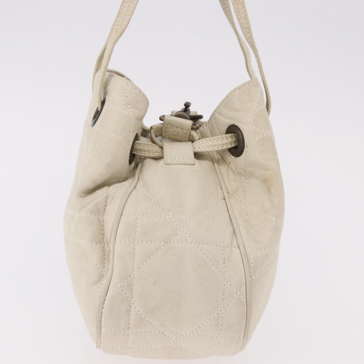 Christian Dior Purse Lady Dior Hand Bag Leather Ivory Auth 183372