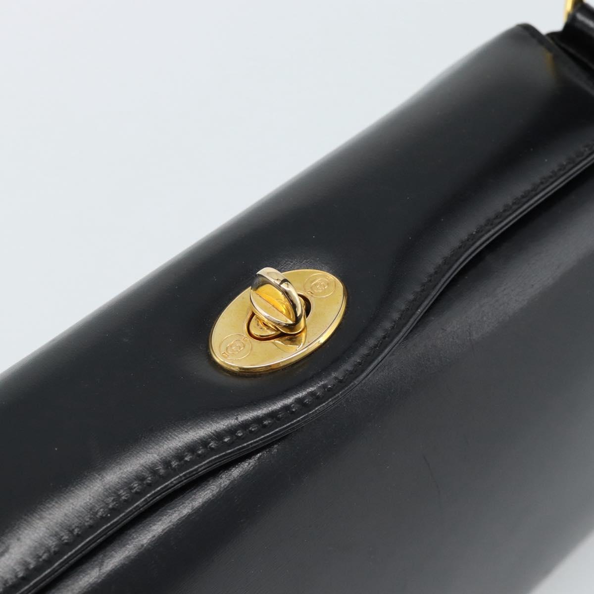 GUCCI Hand Bag Leather Black Gold Auth 183374