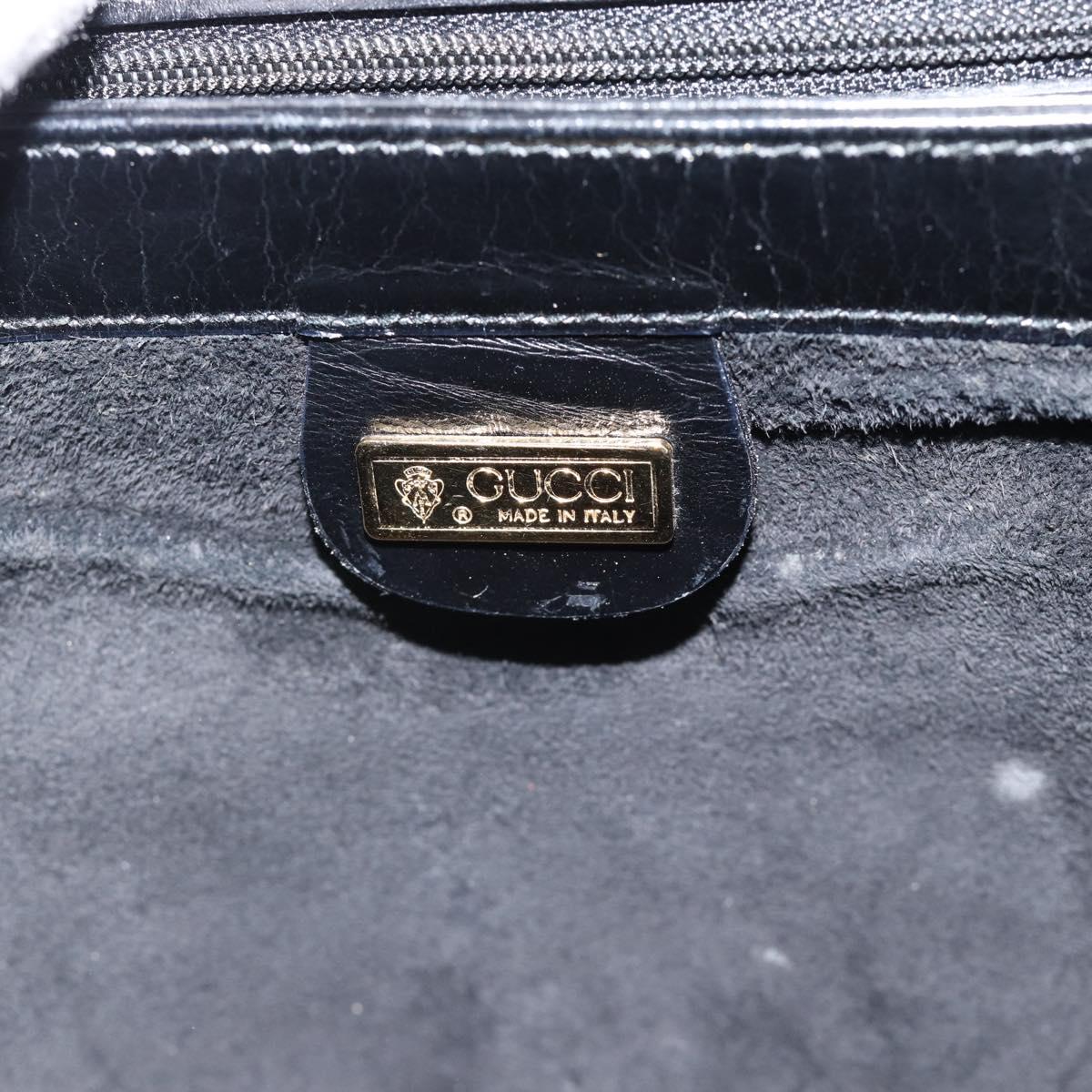 GUCCI Hand Bag Leather Black Gold Auth 183374