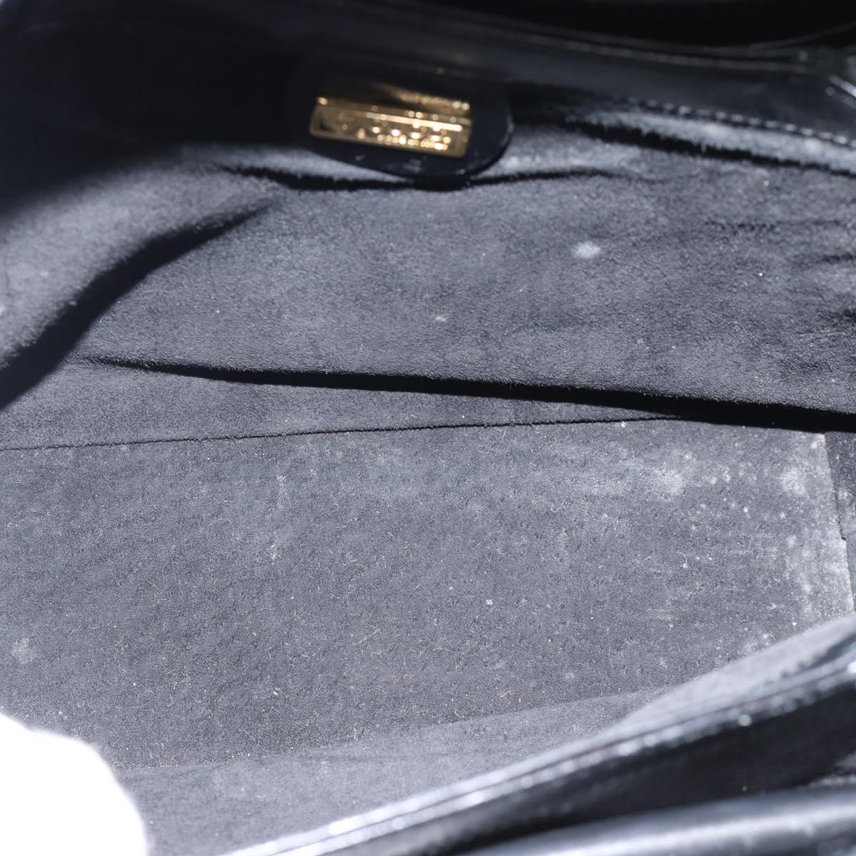 GUCCI Hand Bag Leather Black Gold Auth 183374