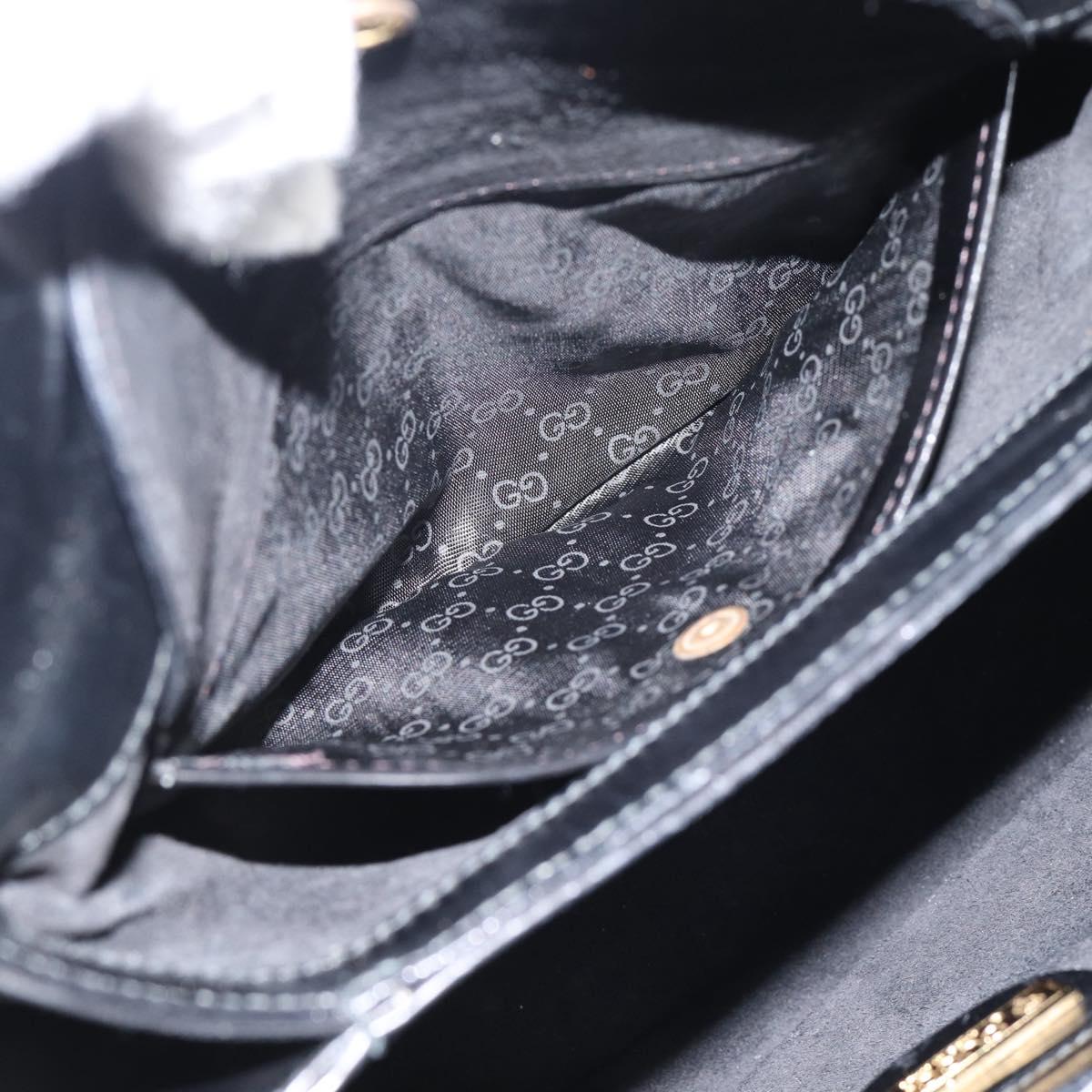 GUCCI Hand Bag Leather Black Gold Auth 183374
