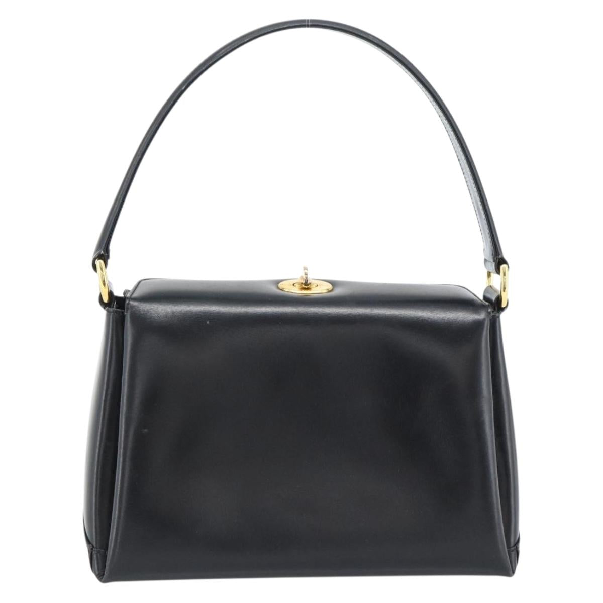 GUCCI Hand Bag Leather Black Gold Auth 183374