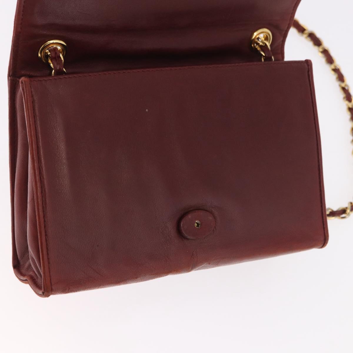 CHANEL Chain Shoulder Bag Lamb Skin Bordeaux Gold CC Auth 183375