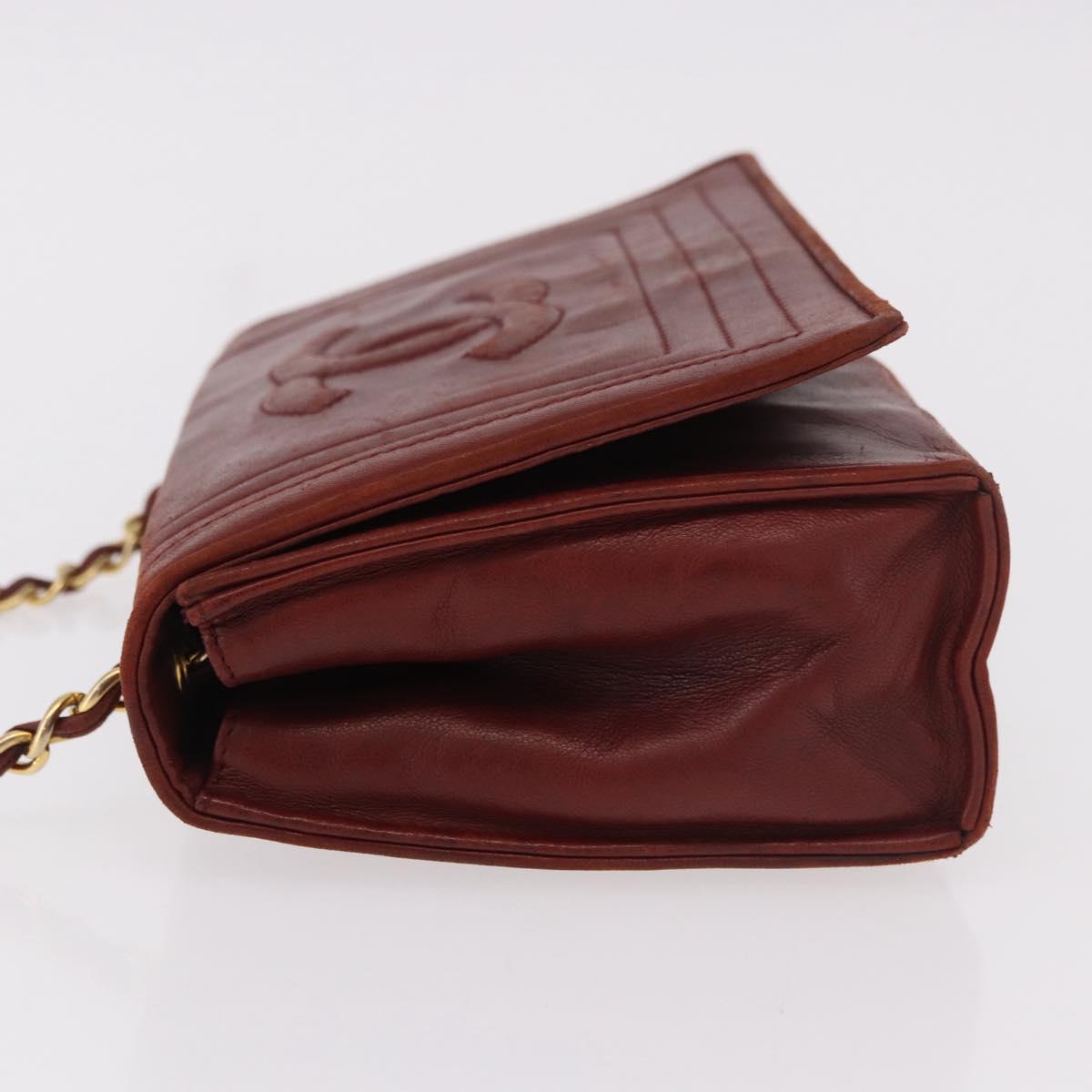 CHANEL Chain Shoulder Bag Lamb Skin Bordeaux Gold CC Auth 183375