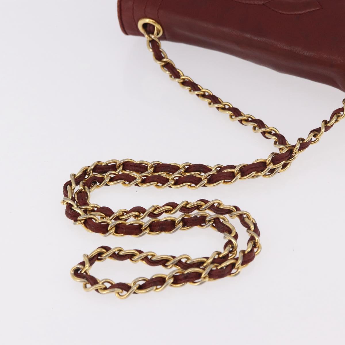 CHANEL Chain Shoulder Bag Lamb Skin Bordeaux Gold CC Auth 183375