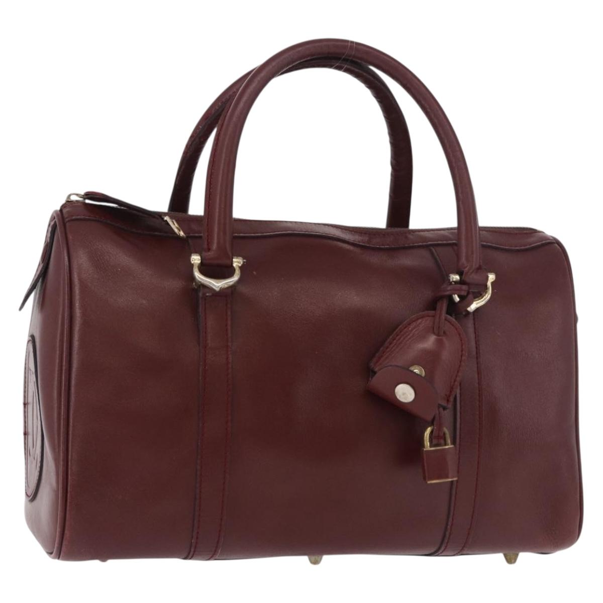 CARTIER Must Line Hand Bag Leather Bordeaux Gold Auth 183377A