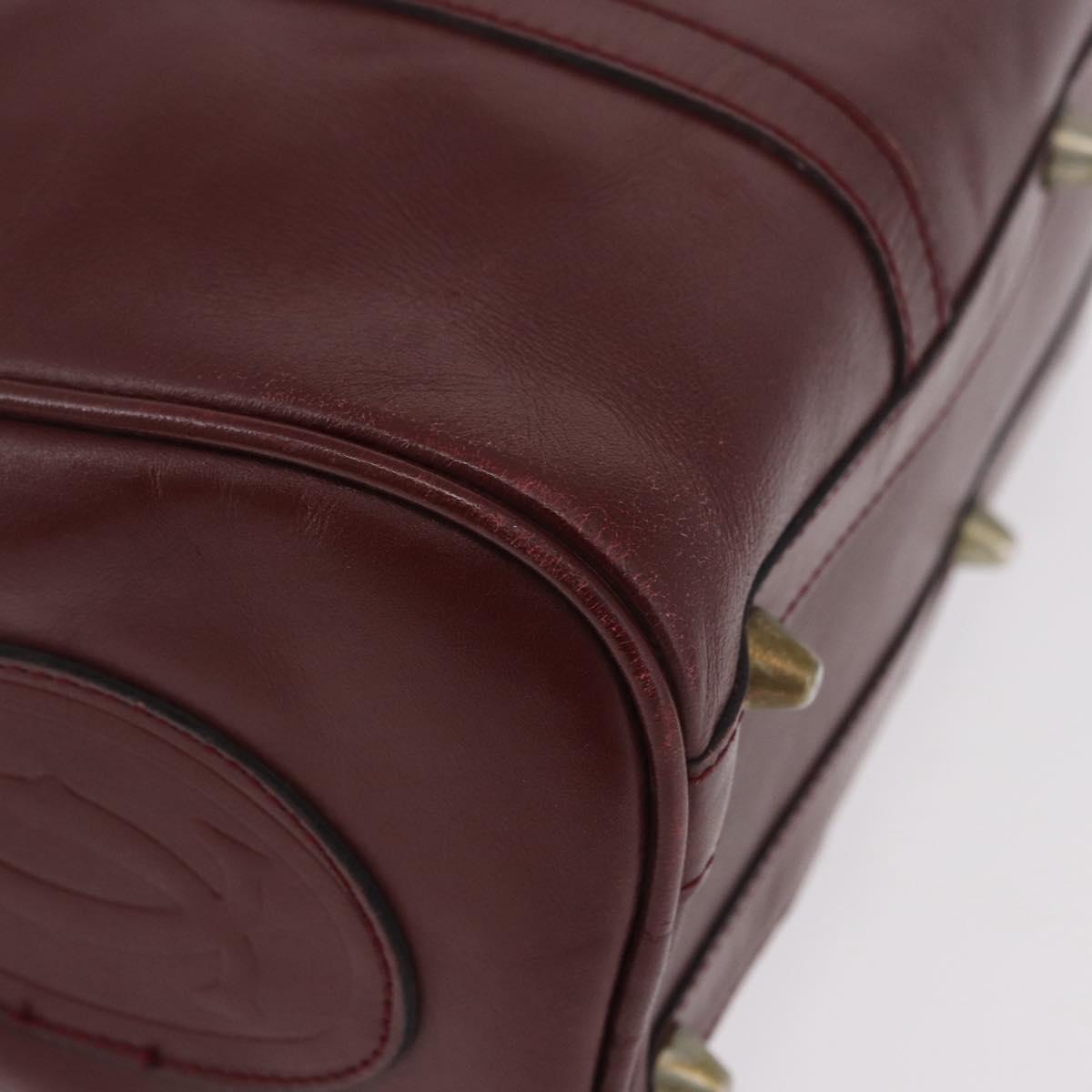 CARTIER Must Line Hand Bag Leather Bordeaux Gold Auth 183377A