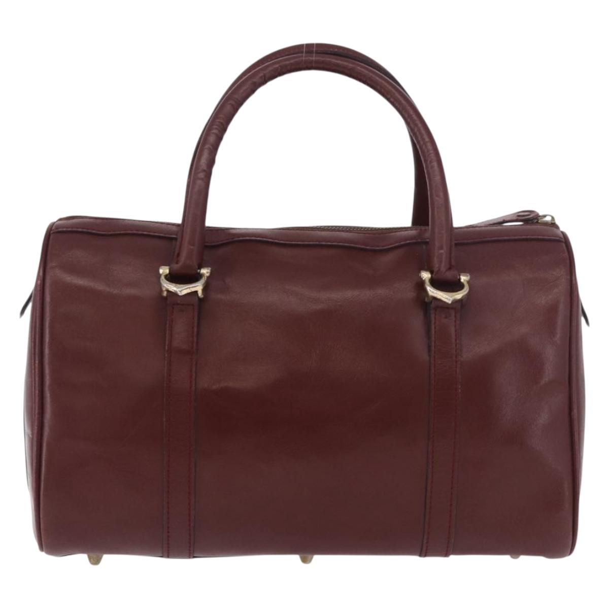 CARTIER Must Line Hand Bag Leather Bordeaux Gold Auth 183377A