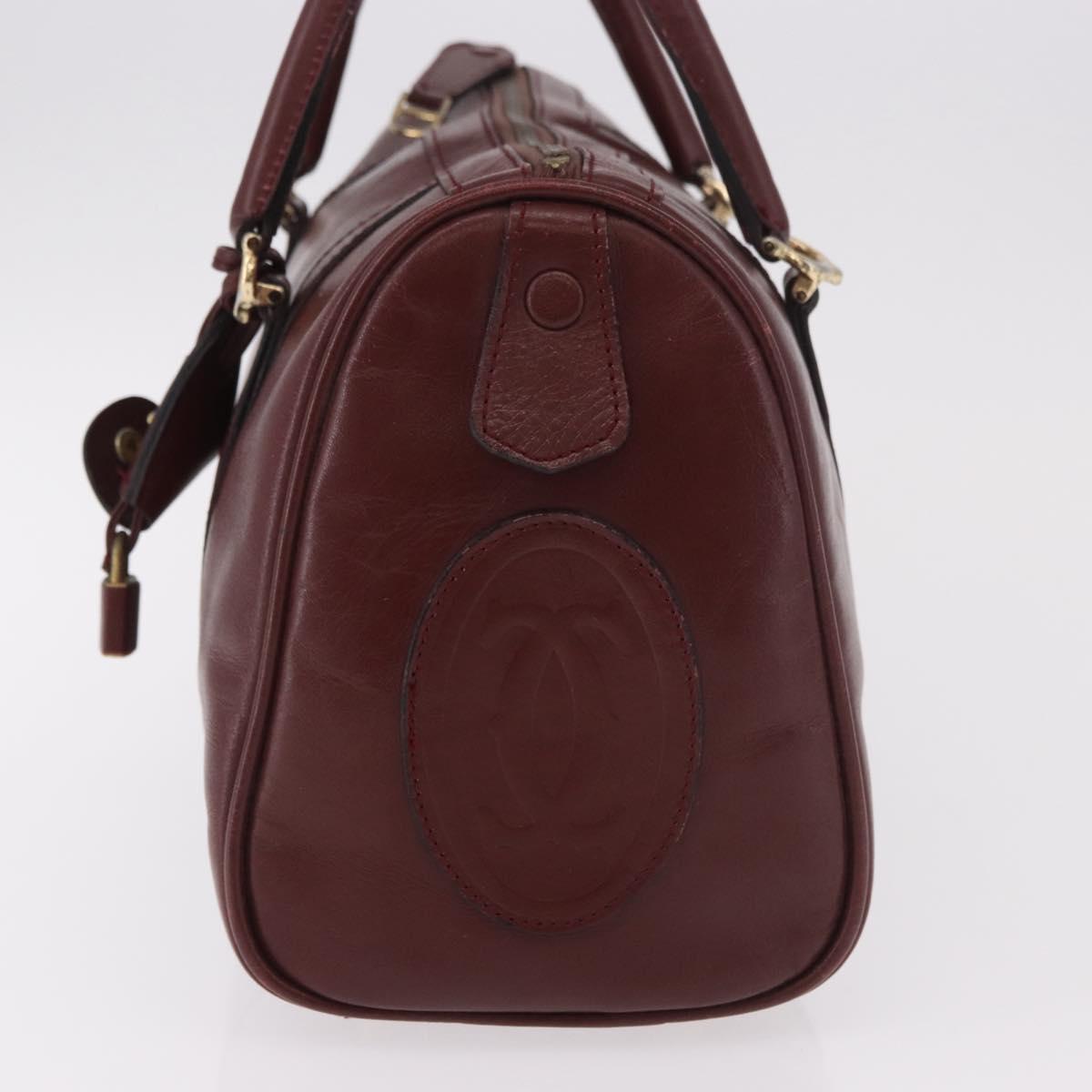 CARTIER Must Line Hand Bag Leather Bordeaux Gold Auth 183377A