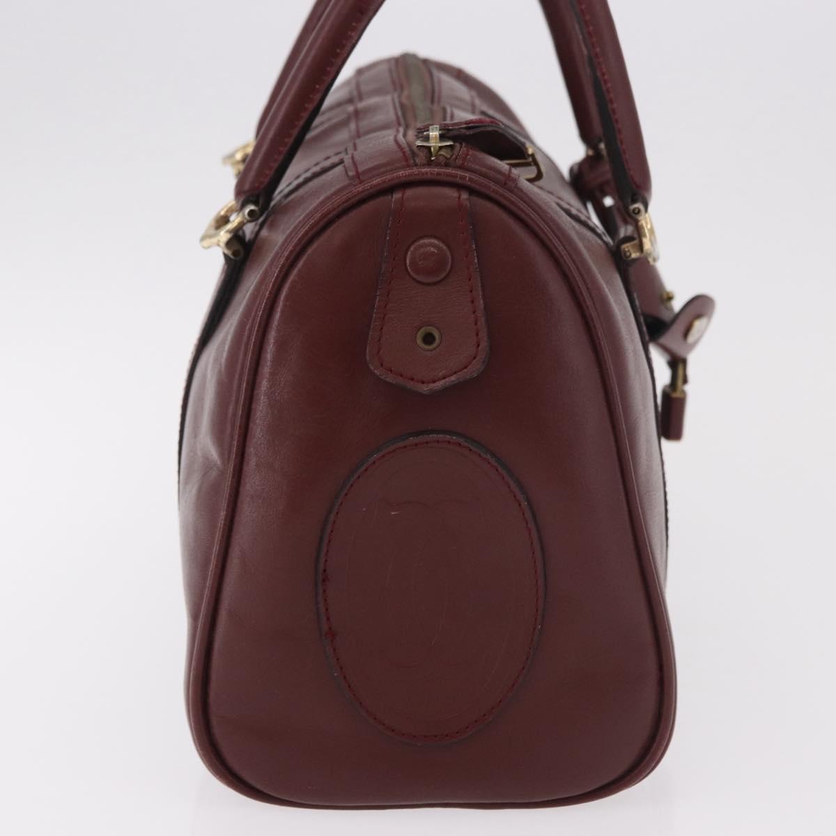 CARTIER Must Line Hand Bag Leather Bordeaux Gold Auth 183377A
