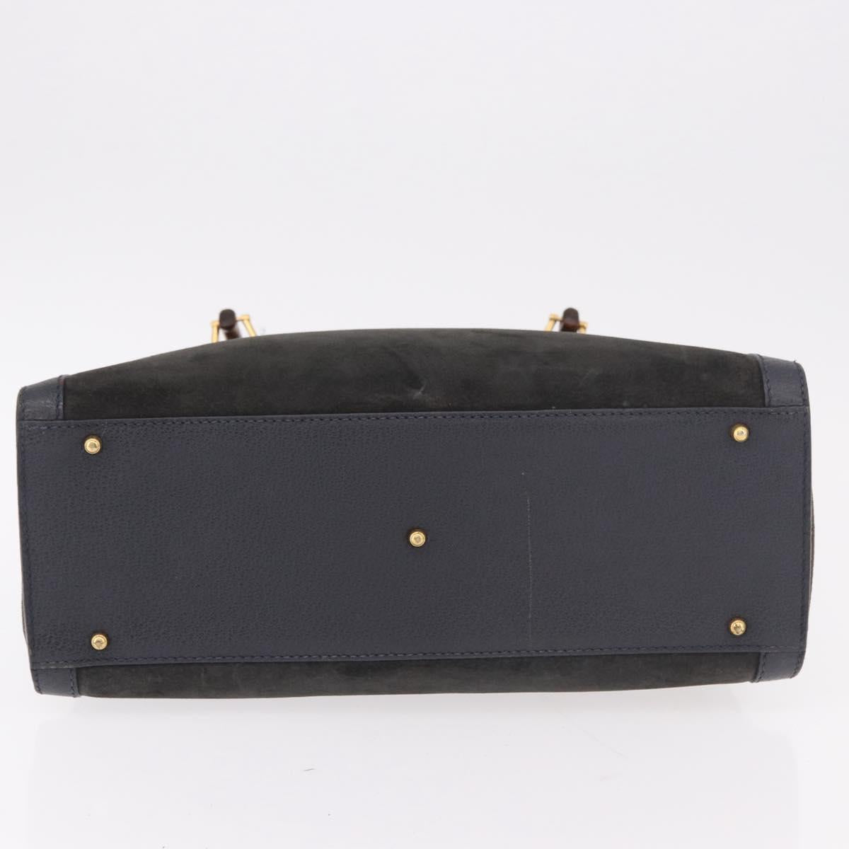 GUCCI Bamboo Tote Bag Suede Black Gold 002 2853 0260 0 Auth 183378