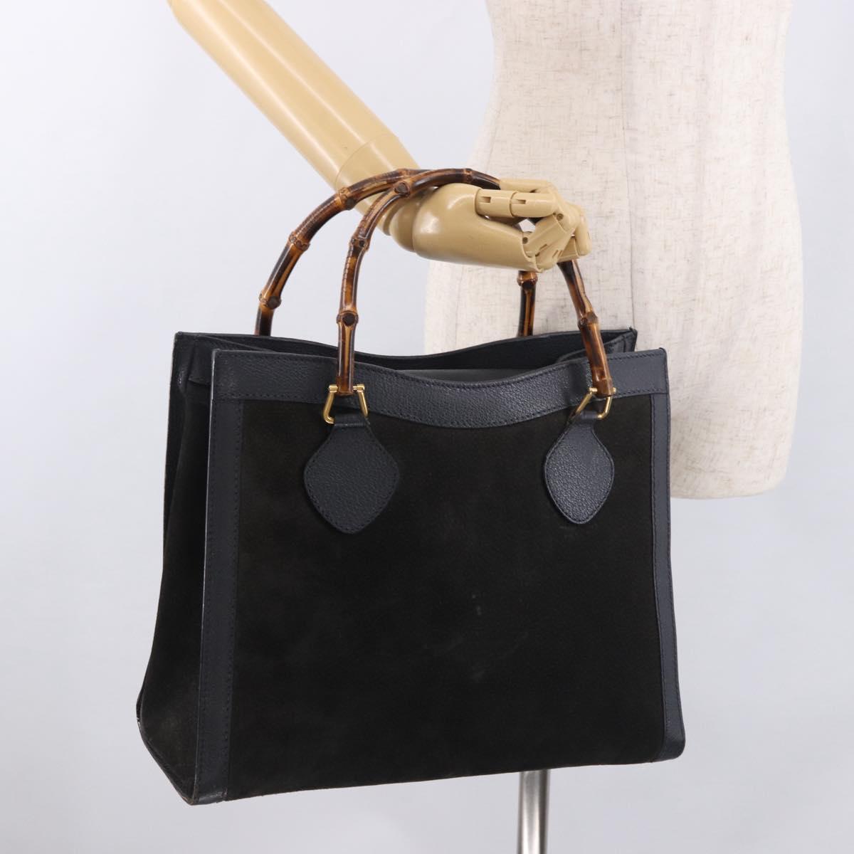 GUCCI Bamboo Tote Bag Suede Black Gold 002 2853 0260 0 Auth 183378