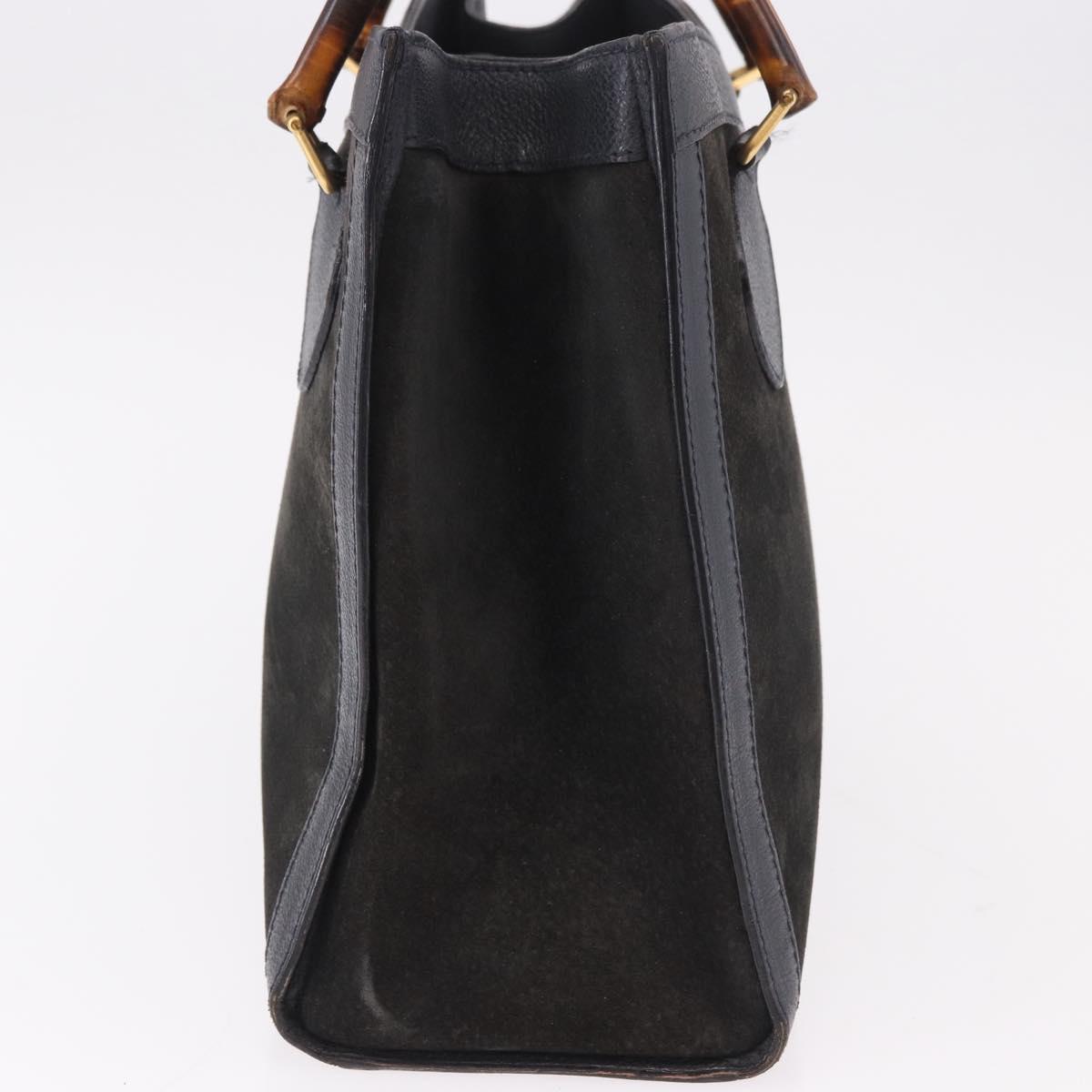 GUCCI Bamboo Tote Bag Suede Black Gold 002 2853 0260 0 Auth 183378