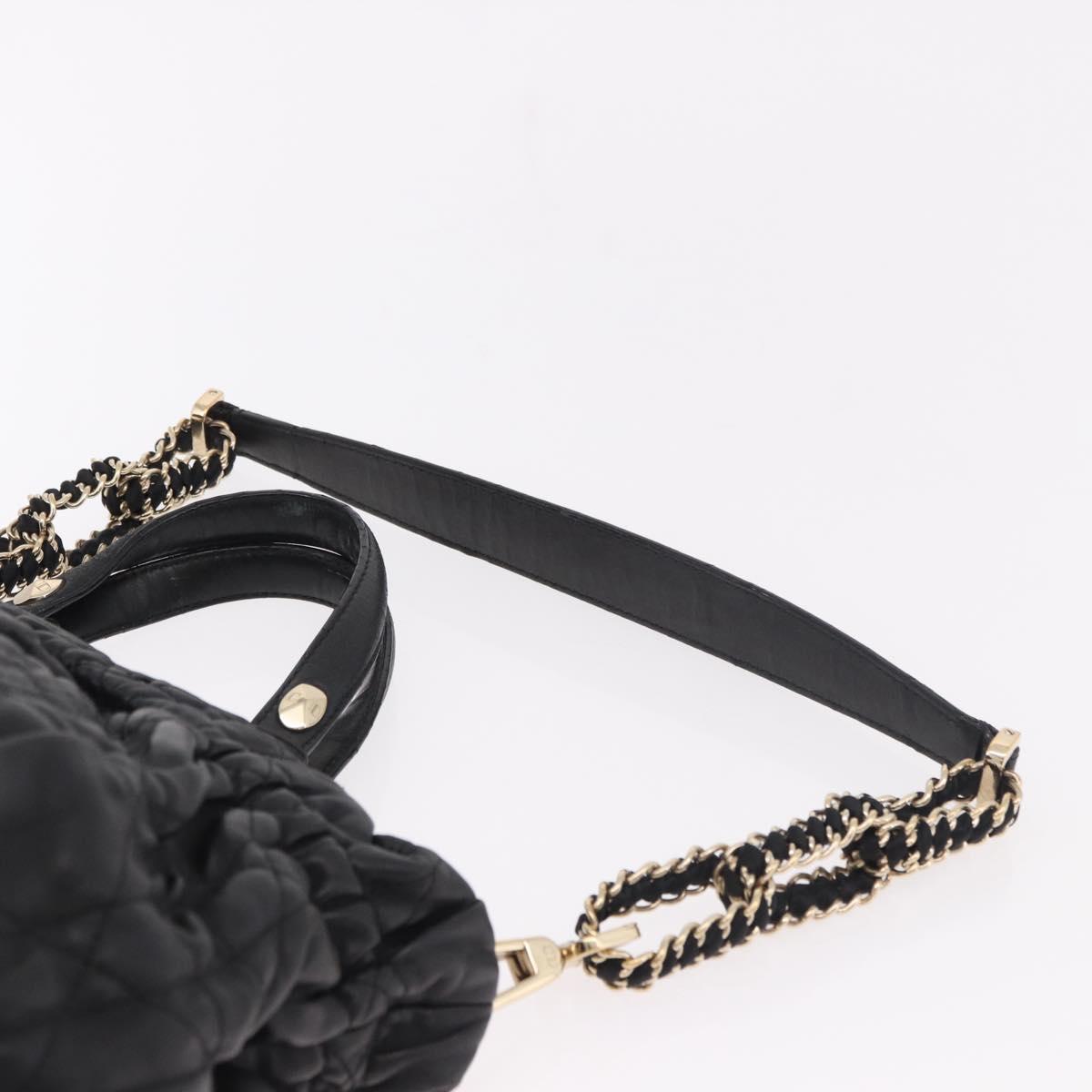 Christian Dior Lady Dior Hand Bag Leather 2way Black Gold Auth 183380