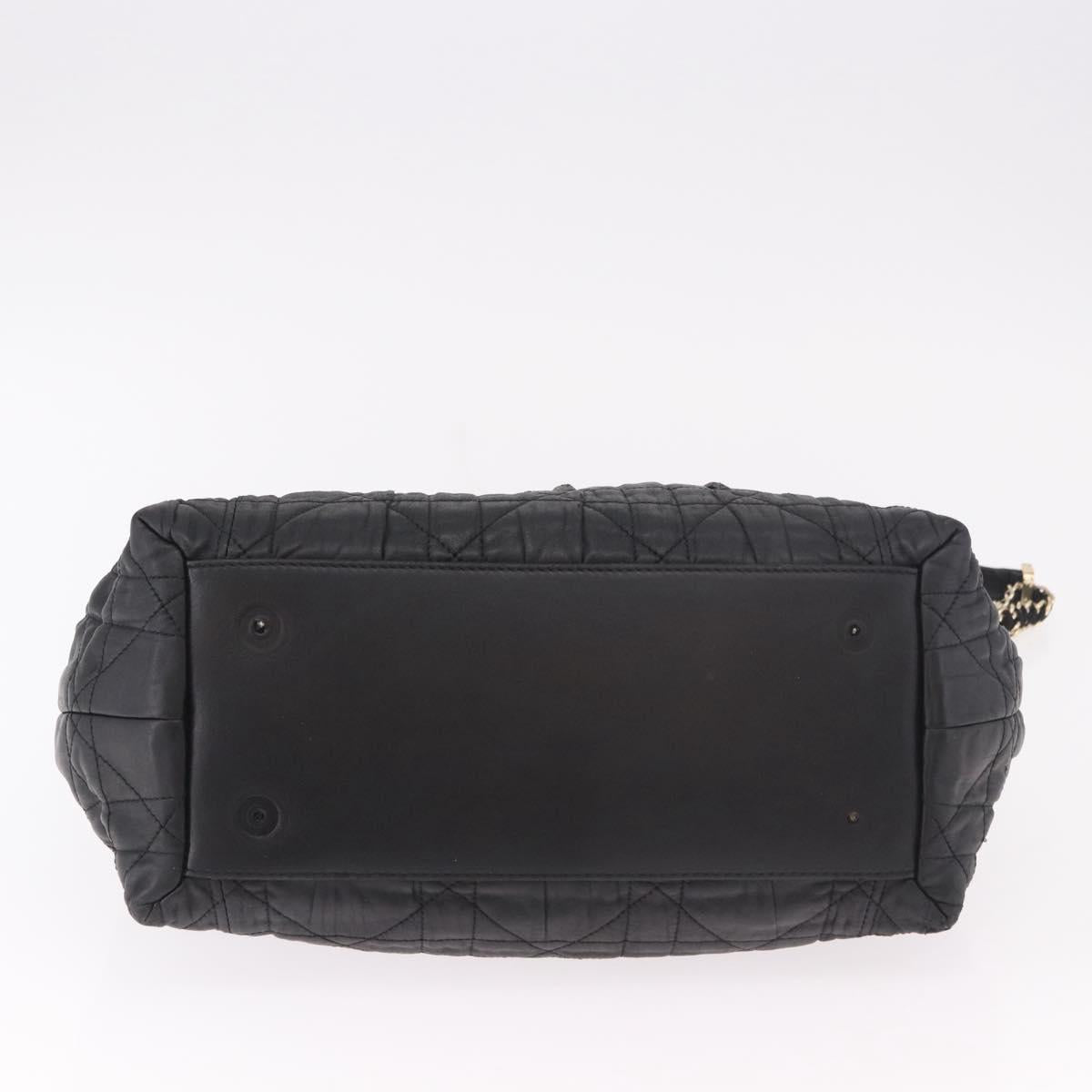 Christian Dior Lady Dior Hand Bag Leather 2way Black Gold Auth 183380