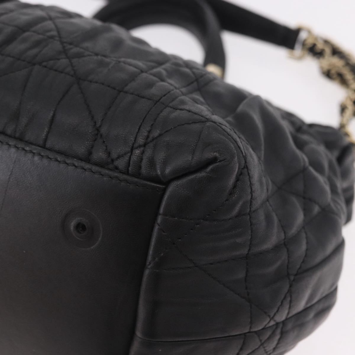 Christian Dior Lady Dior Hand Bag Leather 2way Black Gold Auth 183380
