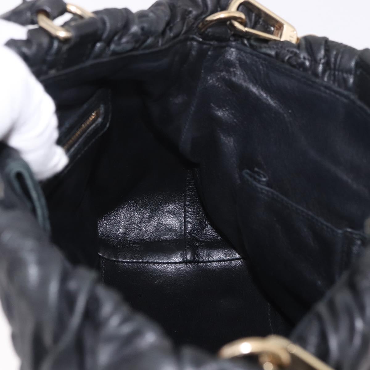 Christian Dior Lady Dior Hand Bag Leather 2way Black Gold Auth 183380