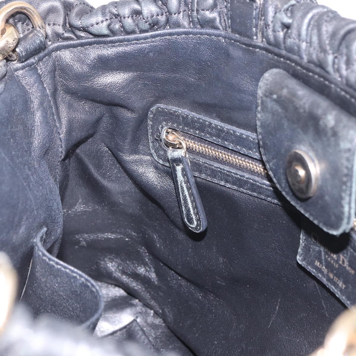 Christian Dior Lady Dior Hand Bag Leather 2way Black Gold Auth 183380