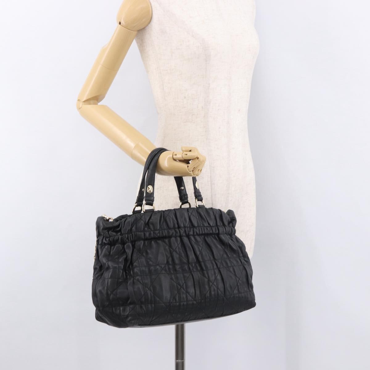 Christian Dior Lady Dior Hand Bag Leather 2way Black Gold Auth 183380