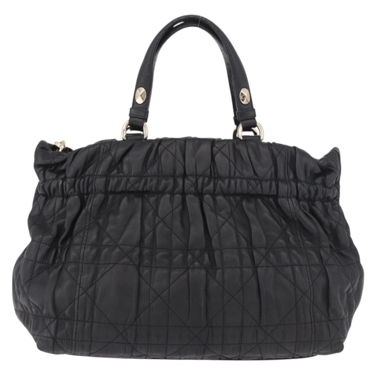 Christian Dior Lady Dior Hand Bag Leather 2way Black Gold Auth 183380
