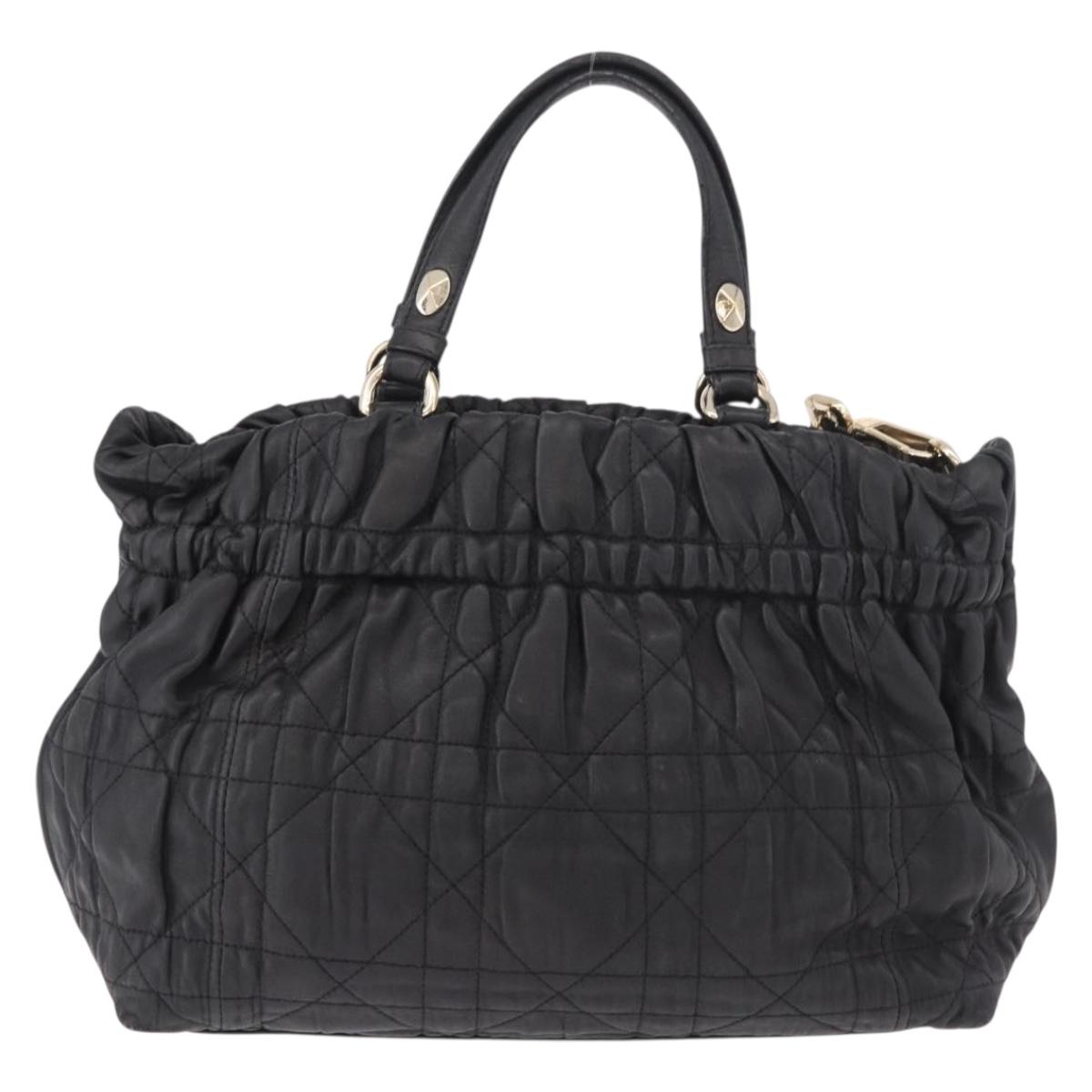 Christian Dior Lady Dior Hand Bag Leather 2way Black Gold Auth 183380