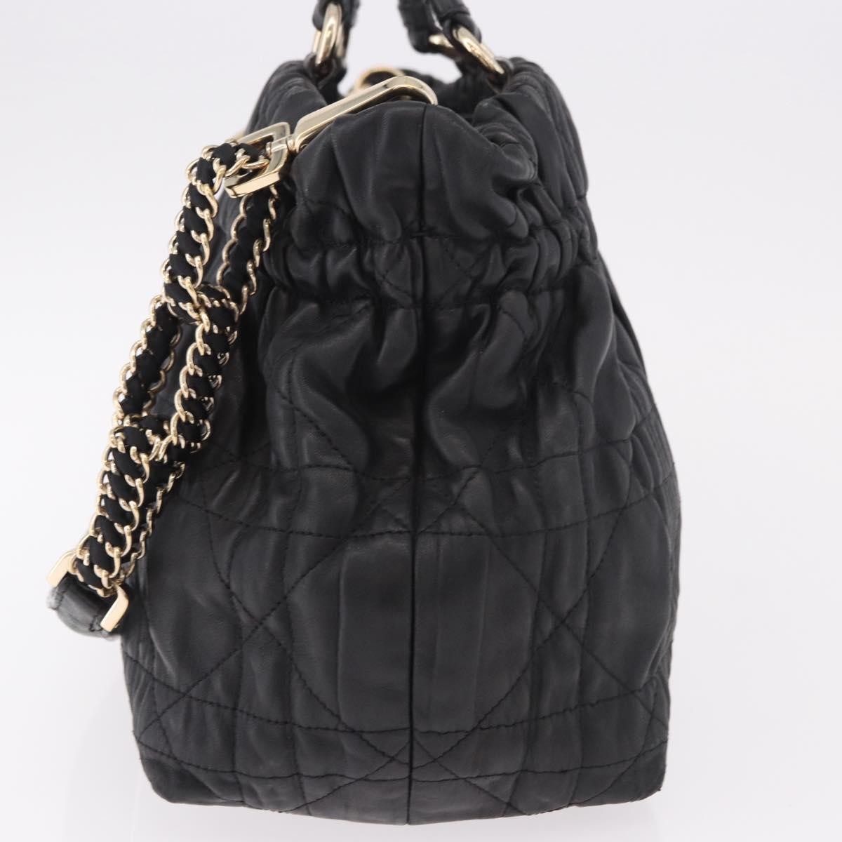 Christian Dior Lady Dior Hand Bag Leather 2way Black Gold Auth 183380