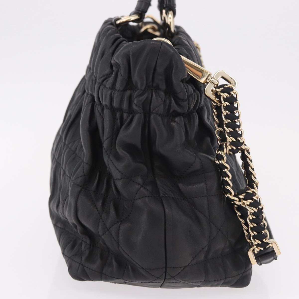 Christian Dior Lady Dior Hand Bag Leather 2way Black Gold Auth 183380
