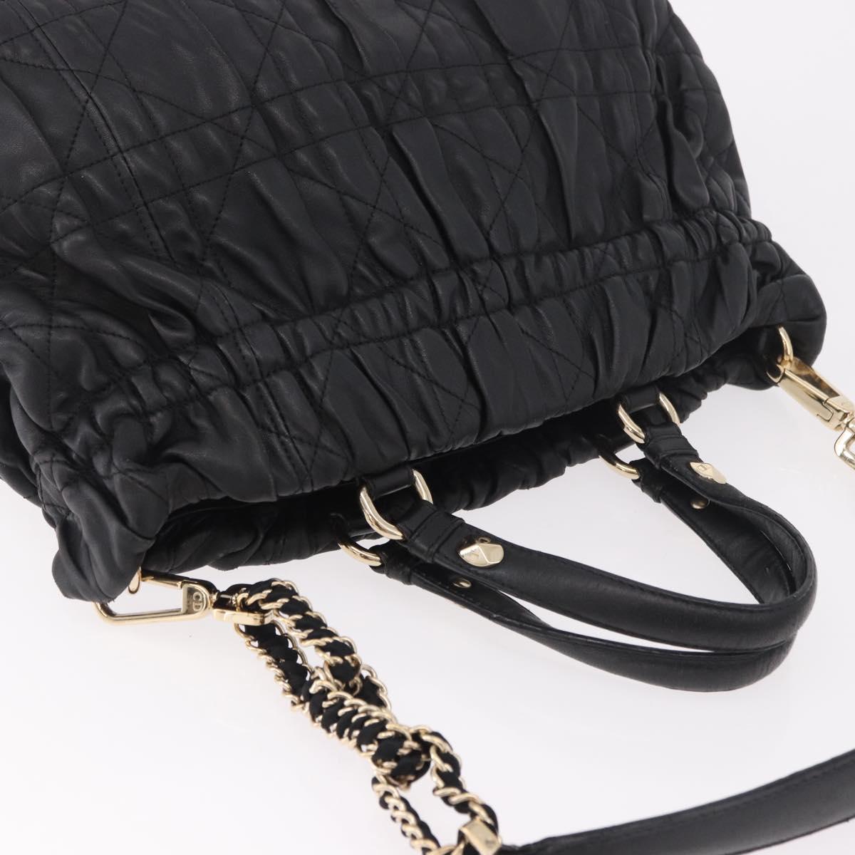 Christian Dior Lady Dior Hand Bag Leather 2way Black Gold Auth 183380