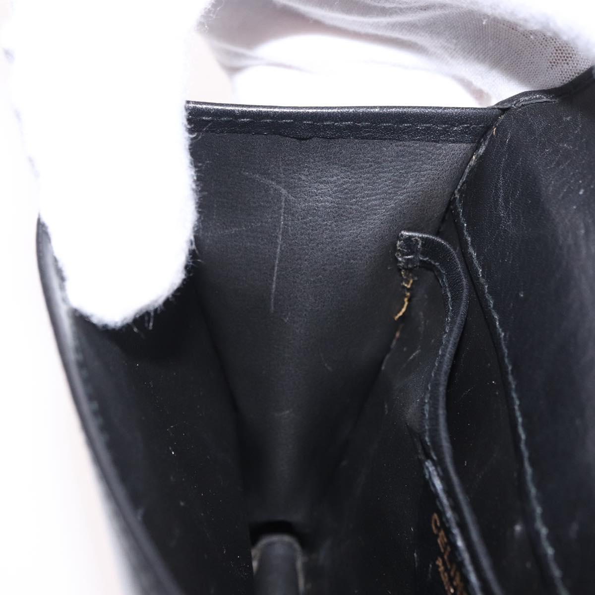 CELINE Hand Bag Leather Black Gold Auth 183388A