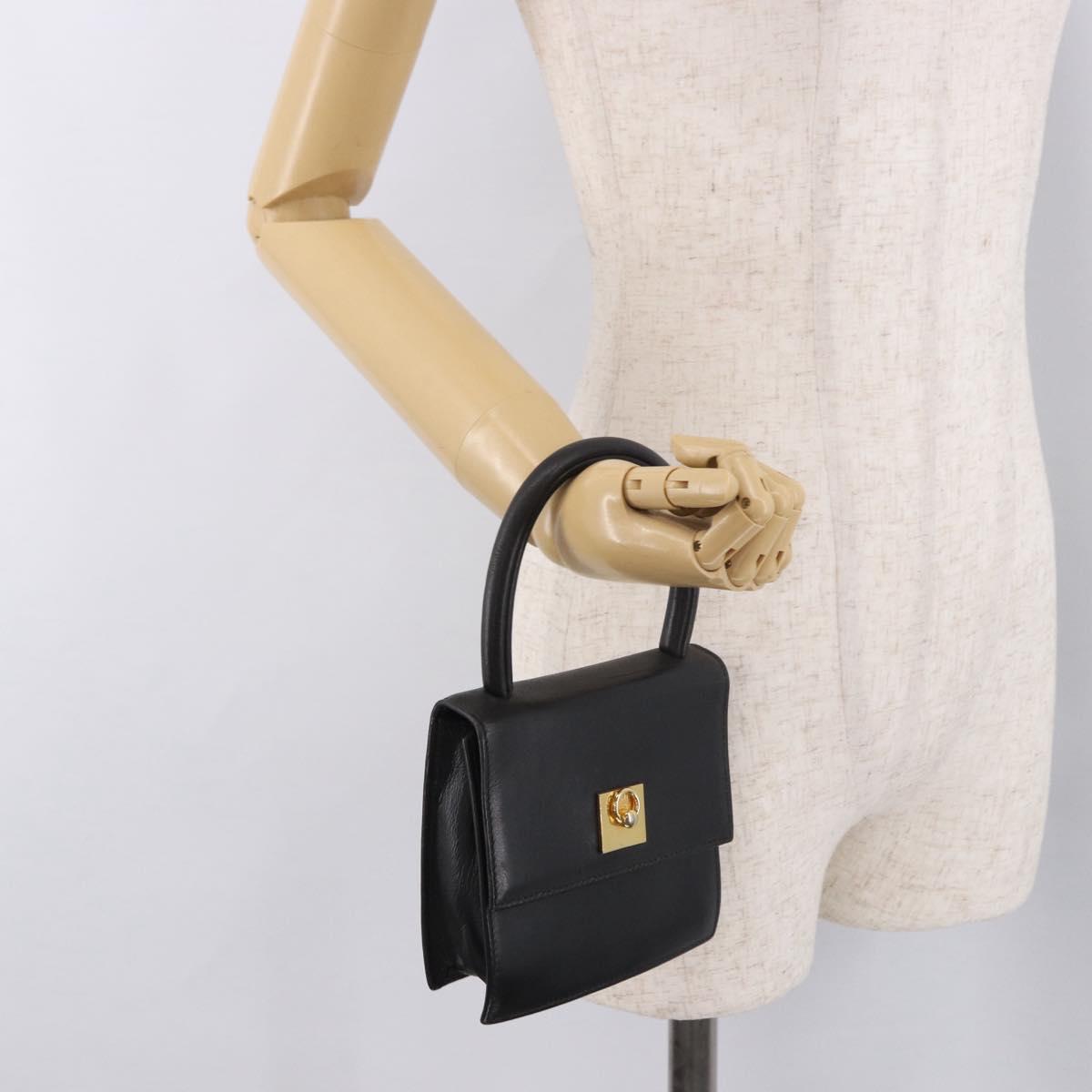 CELINE Hand Bag Leather Black Gold Auth 183388A