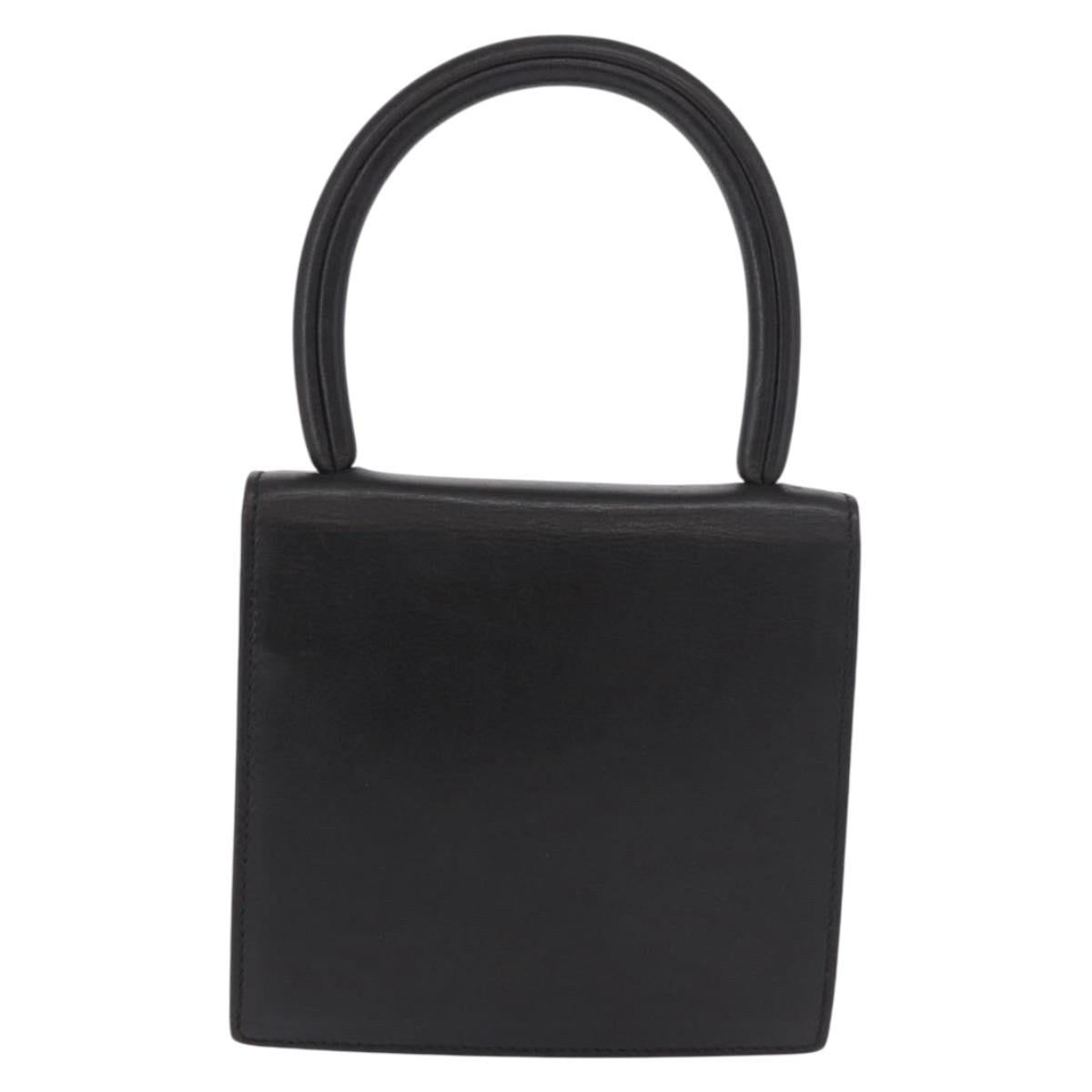 CELINE Hand Bag Leather Black Gold Auth 183388A