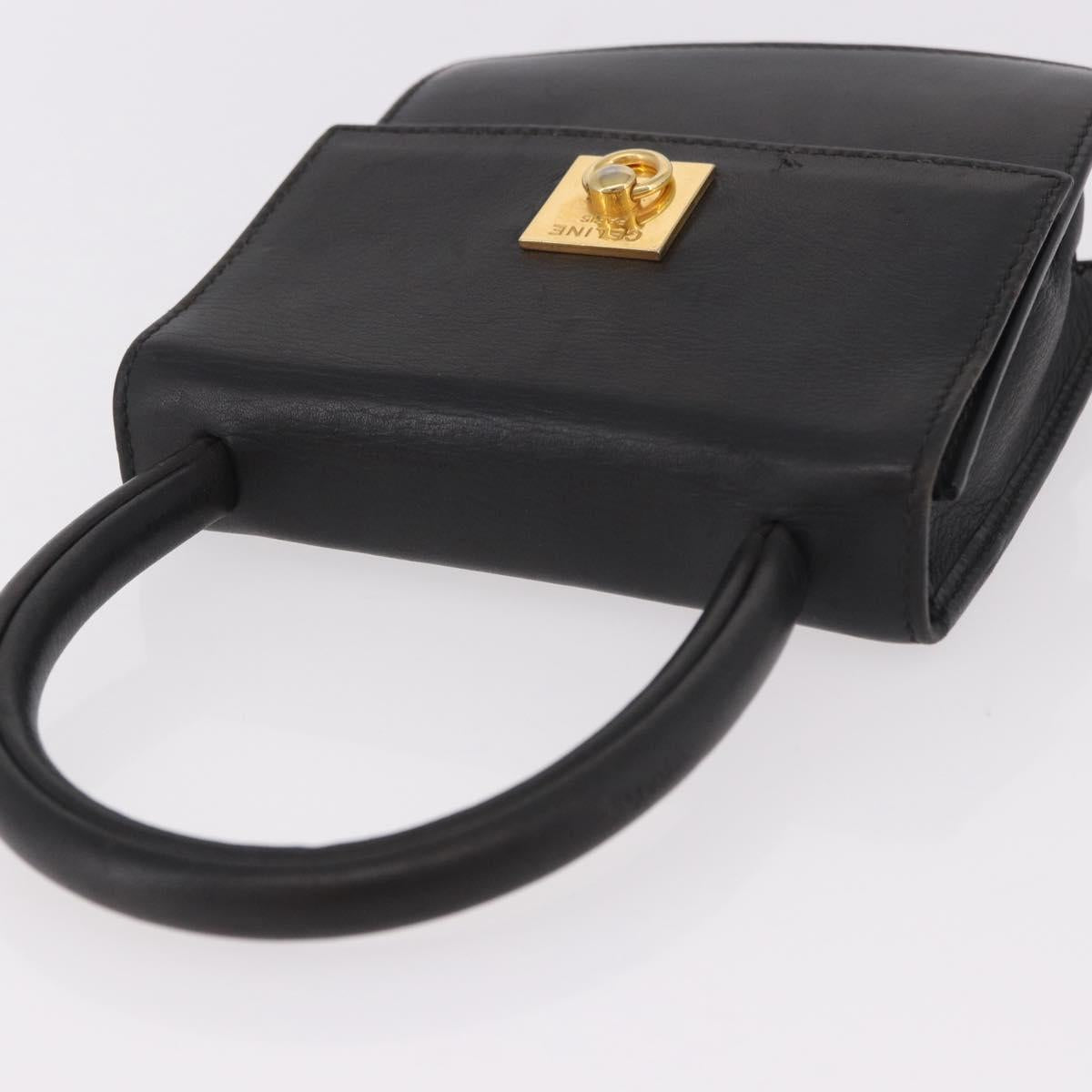 CELINE Hand Bag Leather Black Gold Auth 183388A